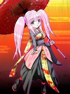 Preview wallpaper girl, umbrella, kimono, anime