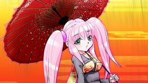 Preview wallpaper girl, umbrella, kimono, anime