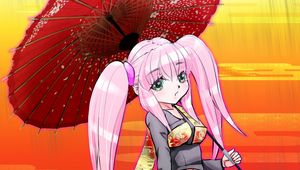 Preview wallpaper girl, umbrella, kimono, anime