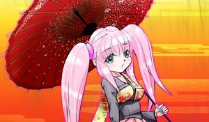 Preview wallpaper girl, umbrella, kimono, anime