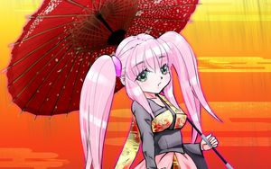 Preview wallpaper girl, umbrella, kimono, anime