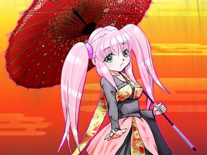 Preview wallpaper girl, umbrella, kimono, anime