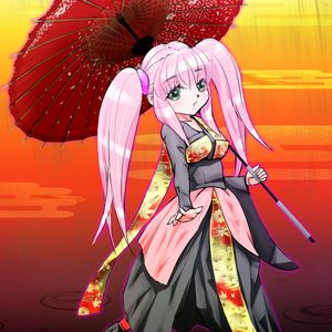 Preview wallpaper girl, umbrella, kimono, anime