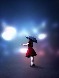 Preview wallpaper girl, umbrella, light, illusion, art