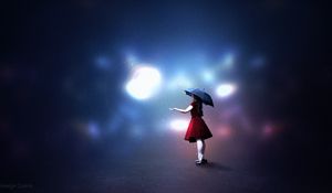 Preview wallpaper girl, umbrella, light, illusion, art