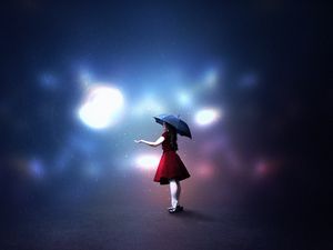 Preview wallpaper girl, umbrella, light, illusion, art