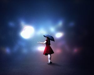 Preview wallpaper girl, umbrella, light, illusion, art