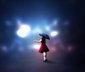 Preview wallpaper girl, umbrella, light, illusion, art