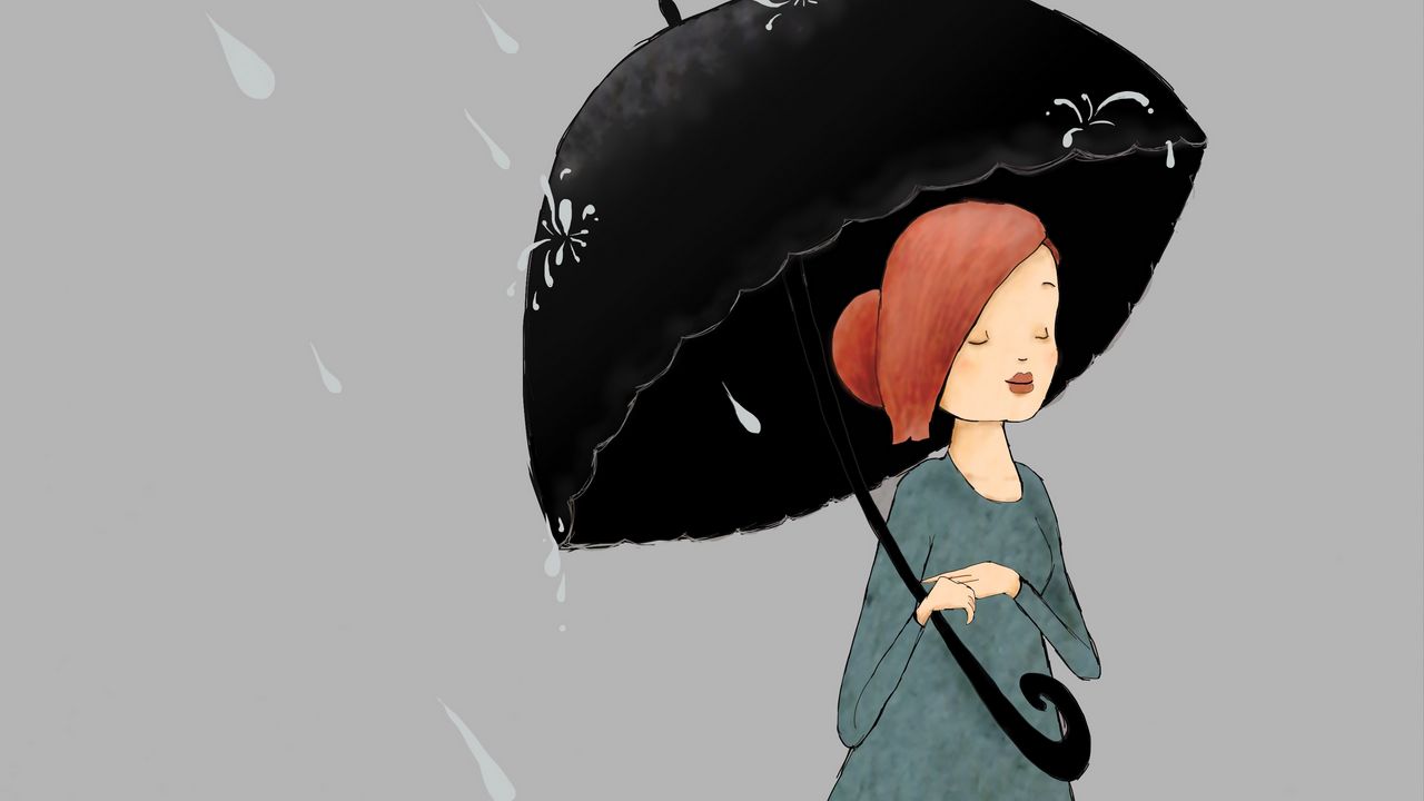 Wallpaper girl, umbrella, rain, art