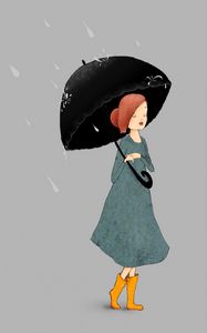 Preview wallpaper girl, umbrella, rain, art