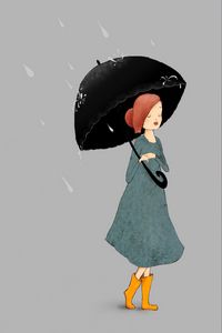Preview wallpaper girl, umbrella, rain, art