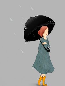 Preview wallpaper girl, umbrella, rain, art