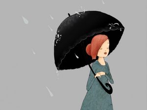 Preview wallpaper girl, umbrella, rain, art