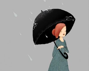 Preview wallpaper girl, umbrella, rain, art
