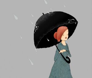 Preview wallpaper girl, umbrella, rain, art