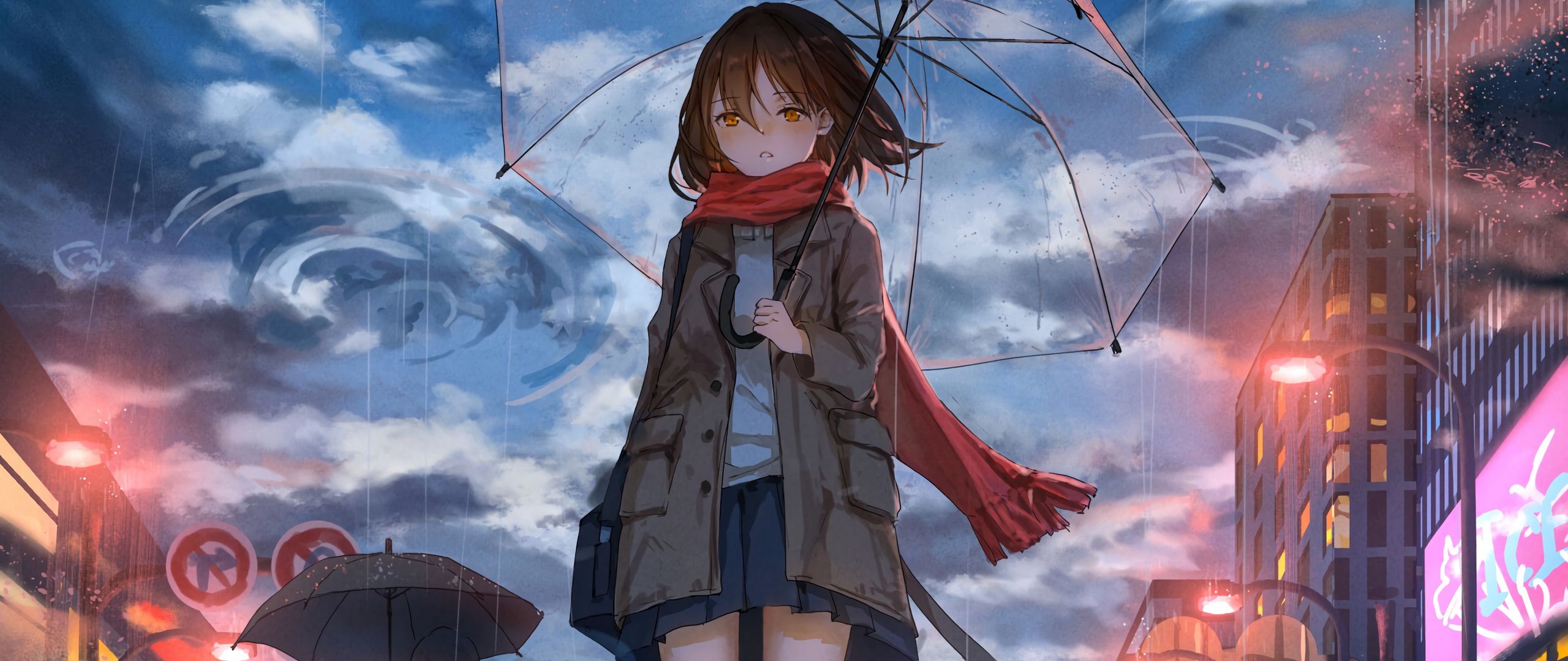 Download Wallpaper 2560x1080 Girl Umbrella Anime Rain Sadness Dual Wide 1080p Hd Background
