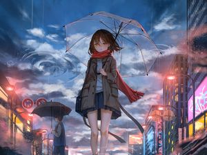 Preview wallpaper girl, umbrella, anime, rain, sadness