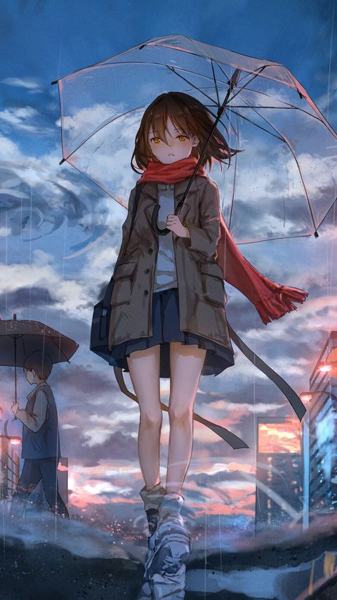 Download Wallpaper 480x854 Girl Umbrella Anime Rain Sadness Nokia Lumia 630 Sony Ericsson Xperia Hd Background