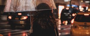 Preview wallpaper girl, umbrella, rain, street, night