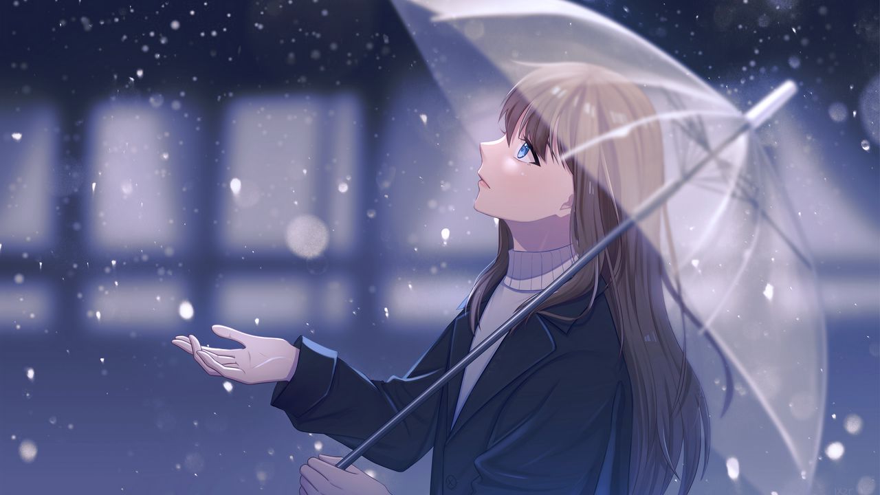 Wallpaper girl, umbrella, rain, anime, art, cartoon hd, picture, image