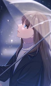 Preview wallpaper girl, umbrella, rain, anime, art, cartoon