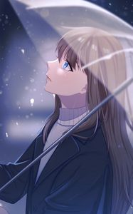 Preview wallpaper girl, umbrella, rain, anime, art, cartoon