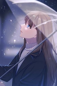 Preview wallpaper girl, umbrella, rain, anime, art, cartoon