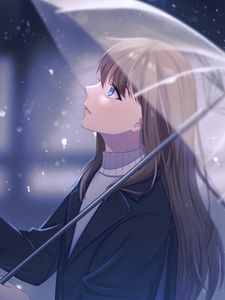 Preview wallpaper girl, umbrella, rain, anime, art, cartoon