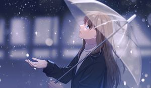 Preview wallpaper girl, umbrella, rain, anime, art, cartoon