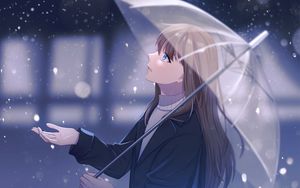 Wallpaper girl, umbrella, anime, rain, street, night hd, picture, image