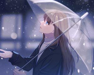 Preview wallpaper girl, umbrella, rain, anime, art, cartoon