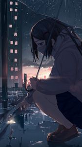 Preview wallpaper girl, umbrella, rain, sad, anime