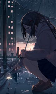 Preview wallpaper girl, umbrella, rain, sad, anime