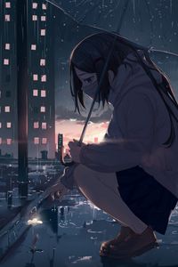 Preview wallpaper girl, umbrella, rain, sad, anime