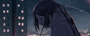 Preview wallpaper girl, umbrella, rain, sad, anime