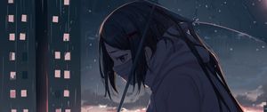 Preview wallpaper girl, umbrella, rain, sad, anime