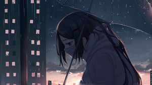 Preview wallpaper girl, umbrella, rain, sad, anime