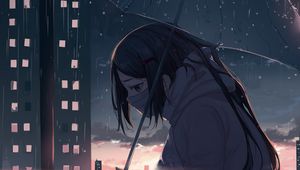 Preview wallpaper girl, umbrella, rain, sad, anime