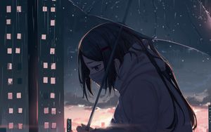 Preview wallpaper girl, umbrella, rain, sad, anime