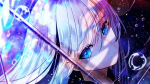 Preview wallpaper girl, umbrella, rain, drops, anime, art