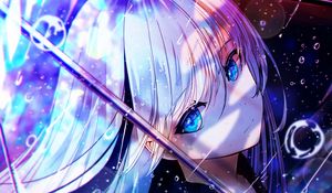 Preview wallpaper girl, umbrella, rain, drops, anime, art