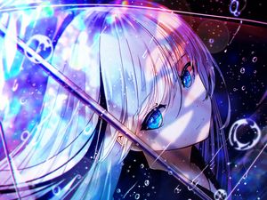 Preview wallpaper girl, umbrella, rain, drops, anime, art