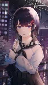 Preview wallpaper girl, umbrella, rain, night, anime