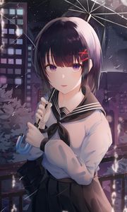 Preview wallpaper girl, umbrella, rain, night, anime