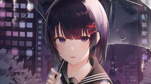 Preview wallpaper girl, umbrella, rain, night, anime