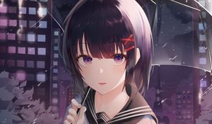 Preview wallpaper girl, umbrella, rain, night, anime