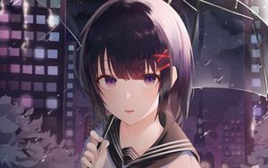 Preview wallpaper girl, umbrella, rain, night, anime
