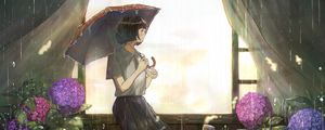 Preview wallpaper girl, umbrella, rain, garden, anime, art