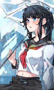 Preview wallpaper girl, umbrella, rain, drops, anime