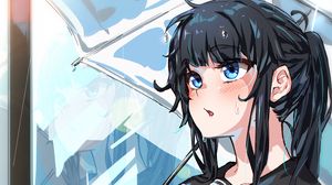 Preview wallpaper girl, umbrella, rain, drops, anime
